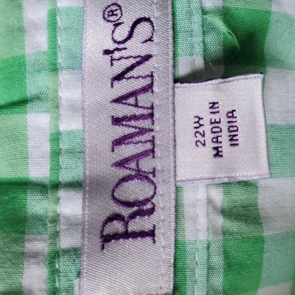 Roaman's green & white French  check SS button down blouse 22W - Picture 4 of 10